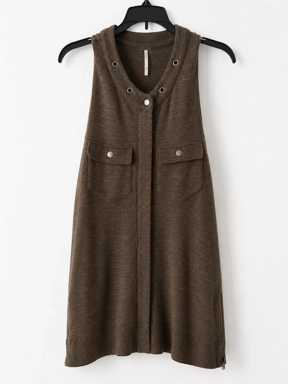 Free People Sleeveless Tunic Dress XS Brown Boho Lagenlook Pocket Knit